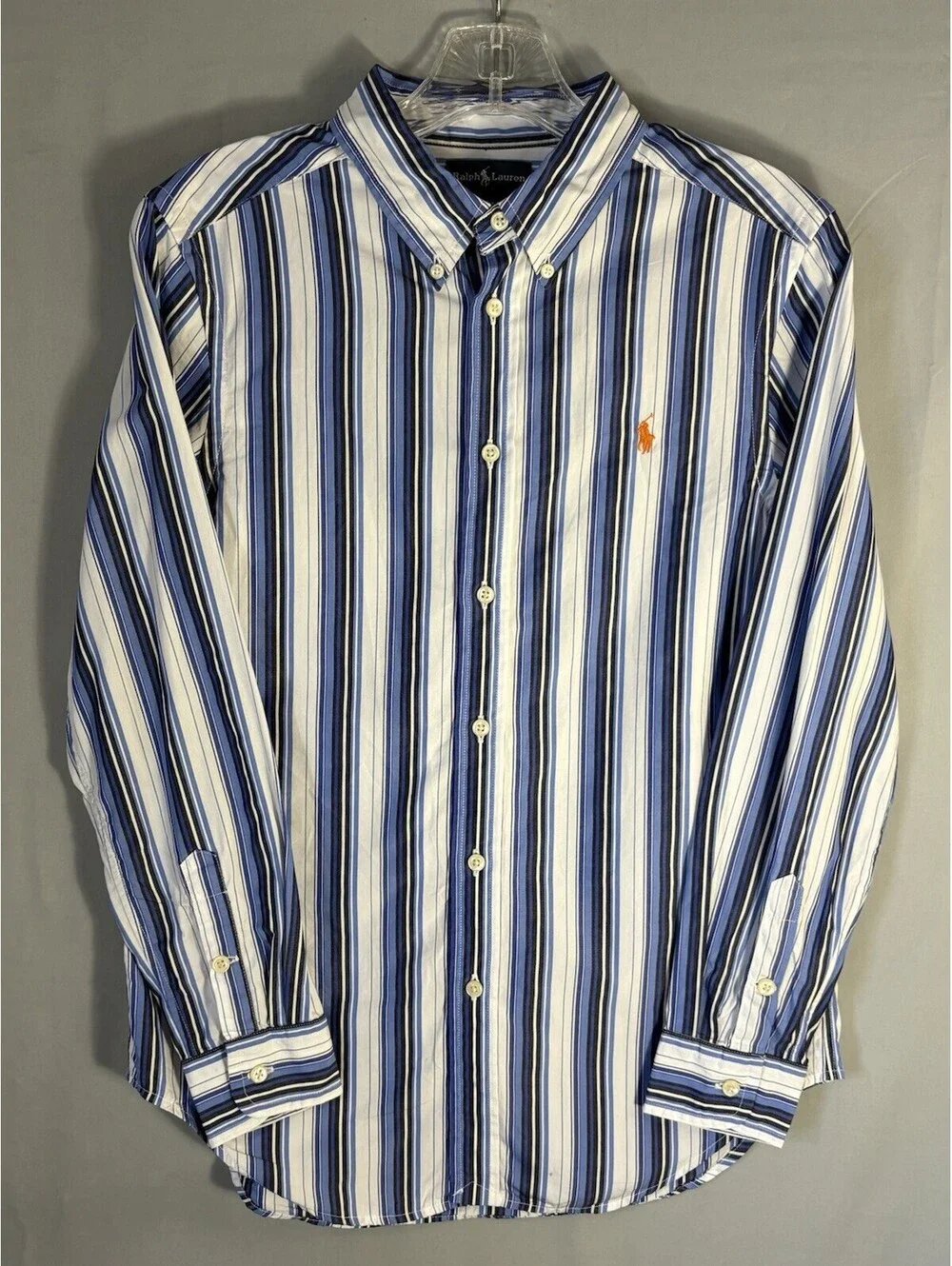 Polo Ralph Lauren Boys L 14-16 Plaid Button Down Shirt Blue Pink 100% Cotton